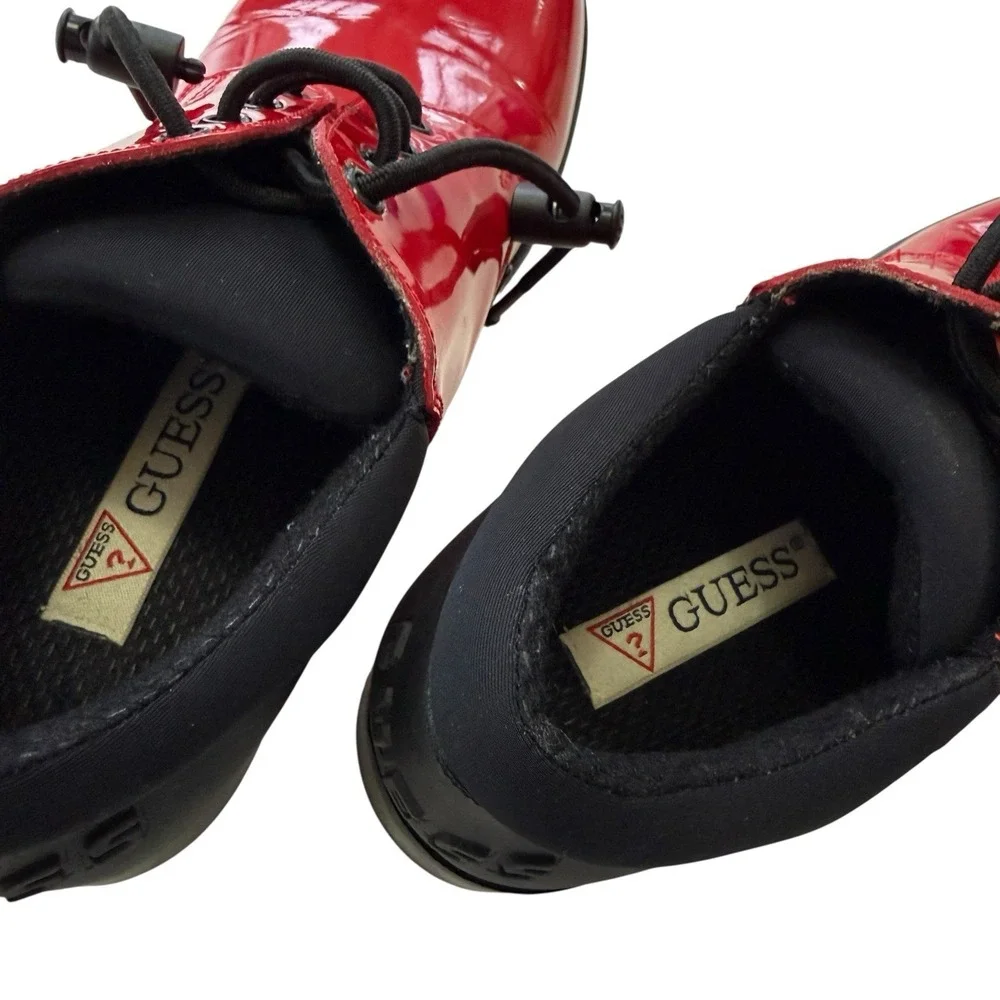 Guess Red Patent Leather Chunky‎ Lug Sole Lace-Up Shoes Club Kid Y2K Women's 8
